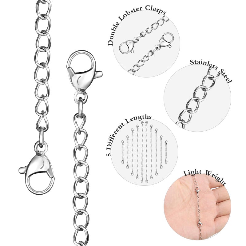 Naler Sliver Necklace Extenders, 10 Pieces Stainless Steel Chain Extenders for Necklaces for DIY Jewelry Making - Image 2